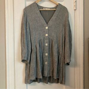 Zara Gray 3/4 Sleeve Drapey Oversized Tunic Top Size Small